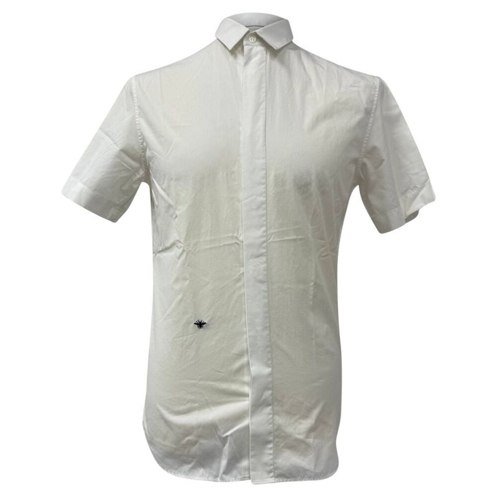 Dior Bee-Embroidered Short-Sleeved Shirt in White Cotton